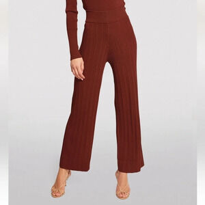 Cult Gaia Ribbed Wide Leg Pull On Pants Rust Red Brown Small Boho Luxe Festival